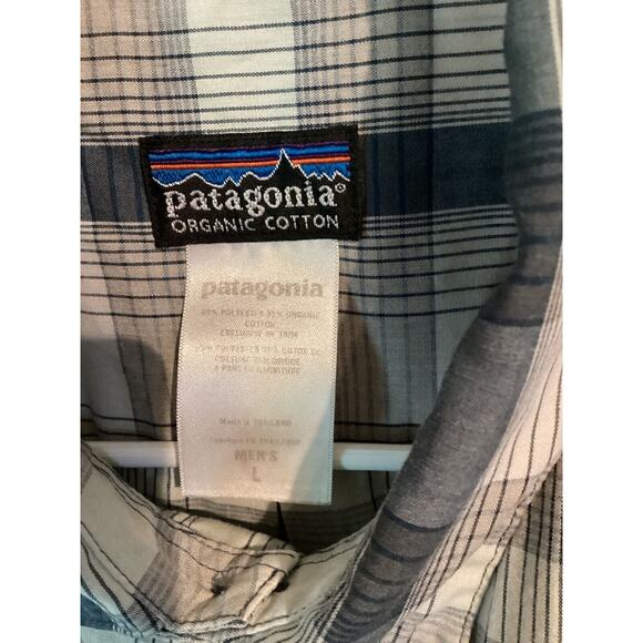 1663 Patagonia Organic Cotton Button Down Shirt Adult Large Blue/Gray Plaid - Picture 3 of 3